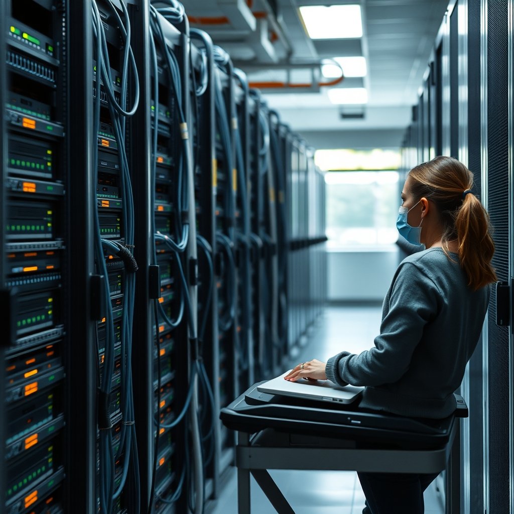 Administrator checking server racks that ai crawlers request pages from